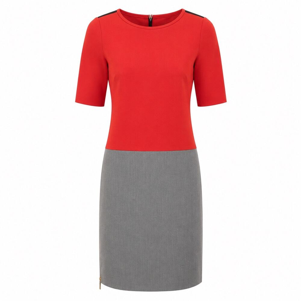 Eliza J Dress Size 6 Red Gray Blue Colorblock 3/4 Sleeve Knee Length Business